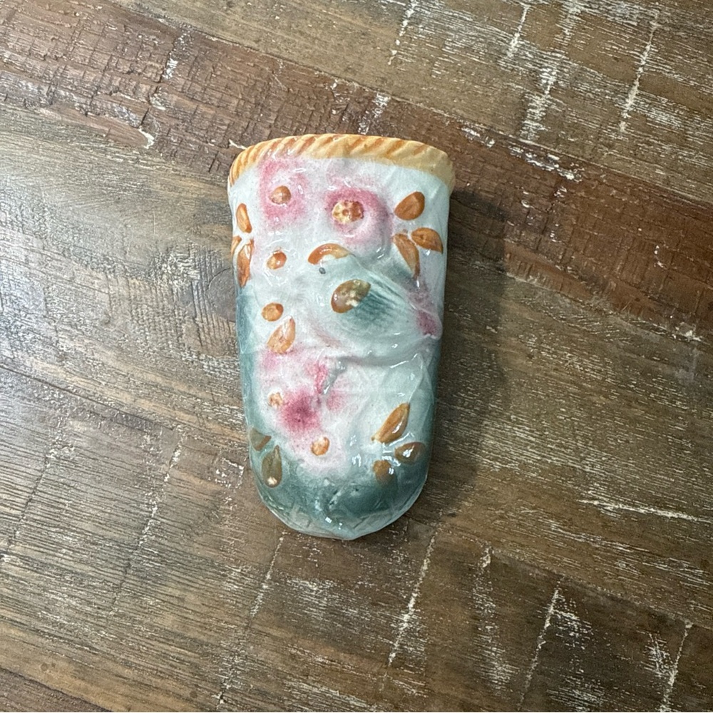 Hand-Painted Floral Ceramic Pocket Wall Vase - Pink & Green